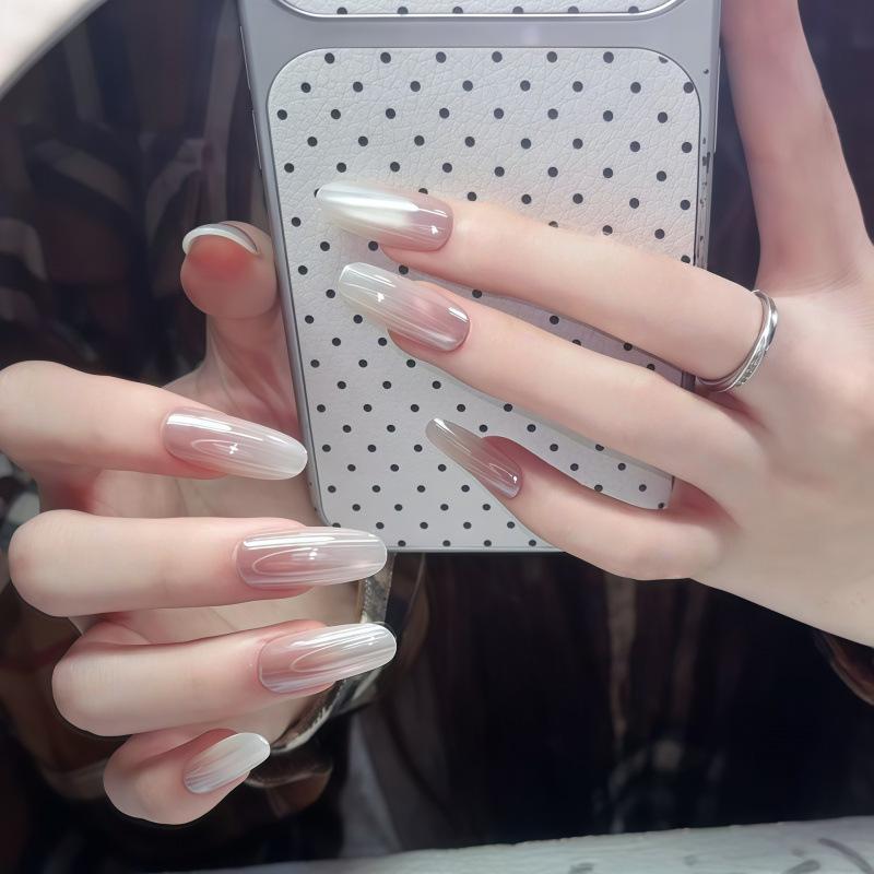 Aurora Hailey Cat Eye Press-On Nails: Short, Simple, Electroplated Nail Art for Students