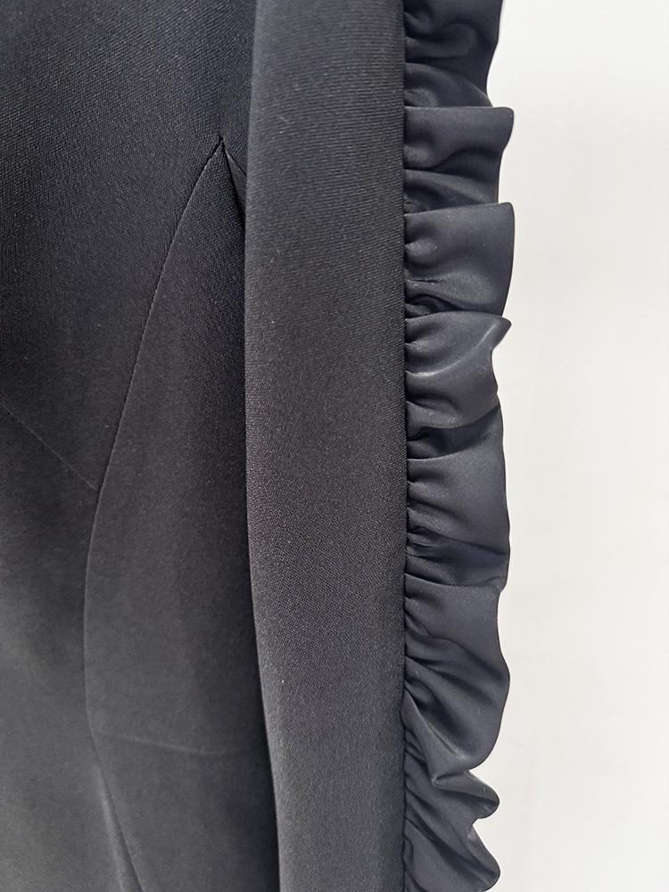 Available for 2025: New European & American Style Ruffle 3D Decor Long-Sleeve Midi Dress