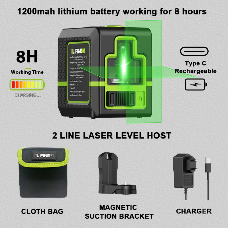 Lfine Laser Level 2 Lines Cross Green Level Laser Horizontal Vertical Nivel Laser Automatic 360°Self-Leveling Laser Level Tools