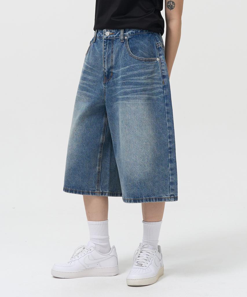 TOFFEE Washed Bermuda Denim Pants (Blue)