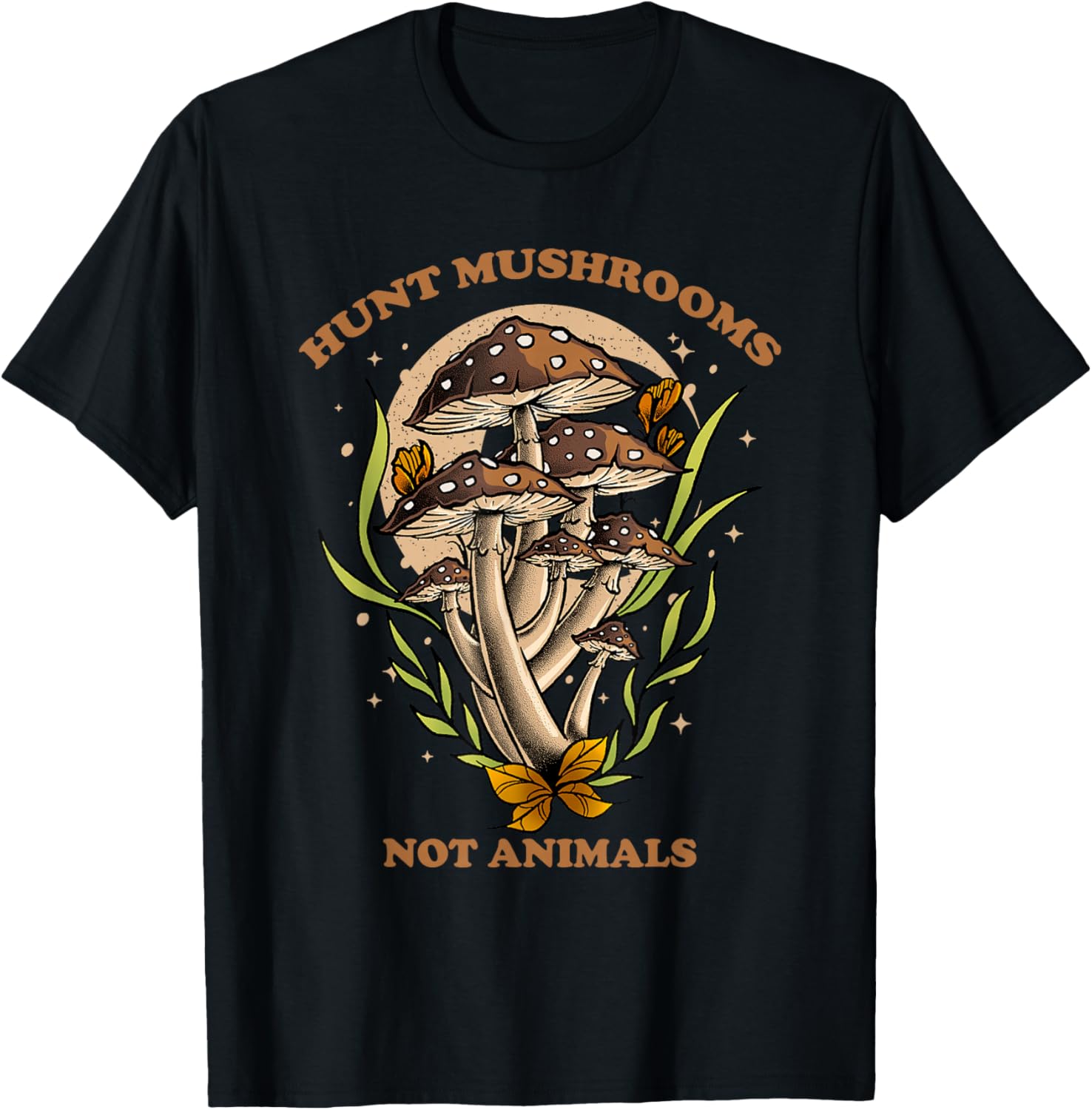 Hunt Mushrooms Not Animals Foraging Graphic Tee Casual Cotton Short Sleeve T-Shirt 4XL