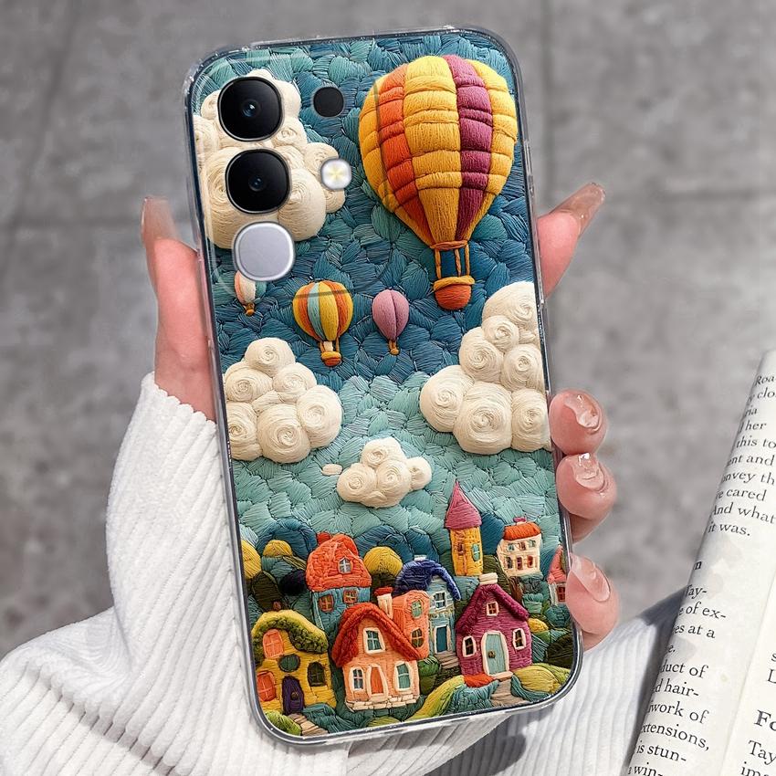 Shockproof Silicone Phone Cases For Vivo Y29 Y29s Y28 Y27 Y27t Y22 Y22s Y21 Y21e Y21s Y20 Y20i Beautiful Lavender Pattern Clear Covers For Vivo Casing