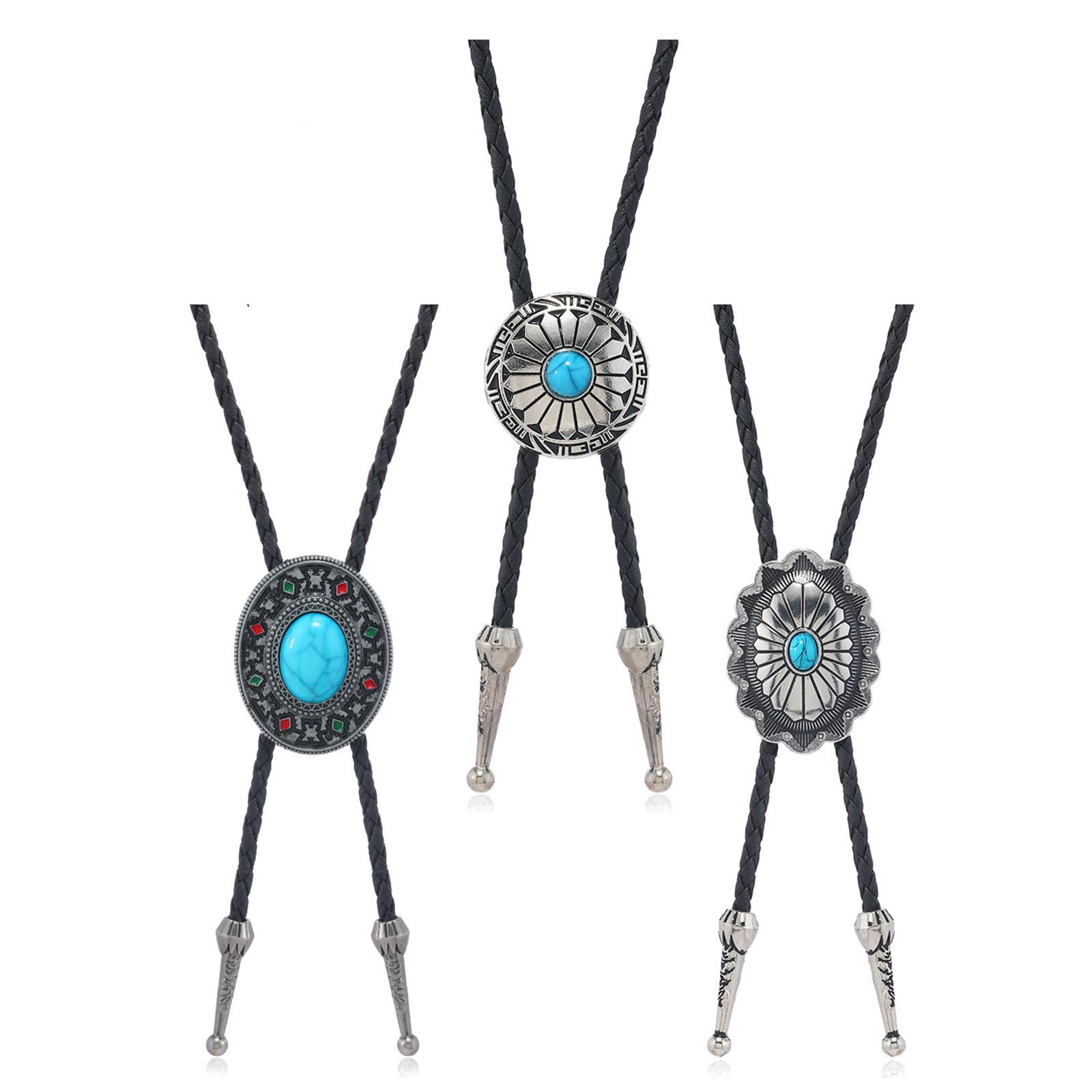 

Бирюзовый галстук-боло для взрослых унисекс, винтажный галстук-веревка из искусственной кожи, ожерелье-украшение, галстук для родео для торжественного случая, 3 шт.