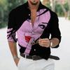 Fashion Long Sleeve Lapel Button Up Plus Size Shirt Men 3d Print Blouse