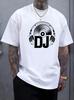 Unisex Black Crew Neck Tee Dj Headphone Vinyl Print Oversized Short Sleeve Unisexs Summer Streetwear Casual Daily Basic Wear Top