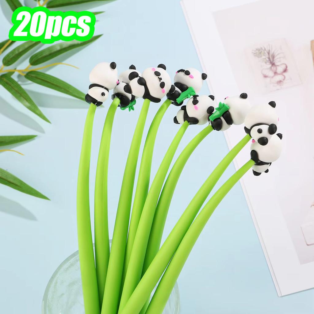 20pcs Panda Shake 0.5mm Neutral Pens Student Gift Cute Soft Creative Stationery Prize Cartoon Writing Supplies Rocking Pen Stationery for Student