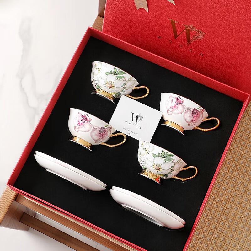 WOOCH Camellia & Orchid 4-Cup & Saucer Gift Set