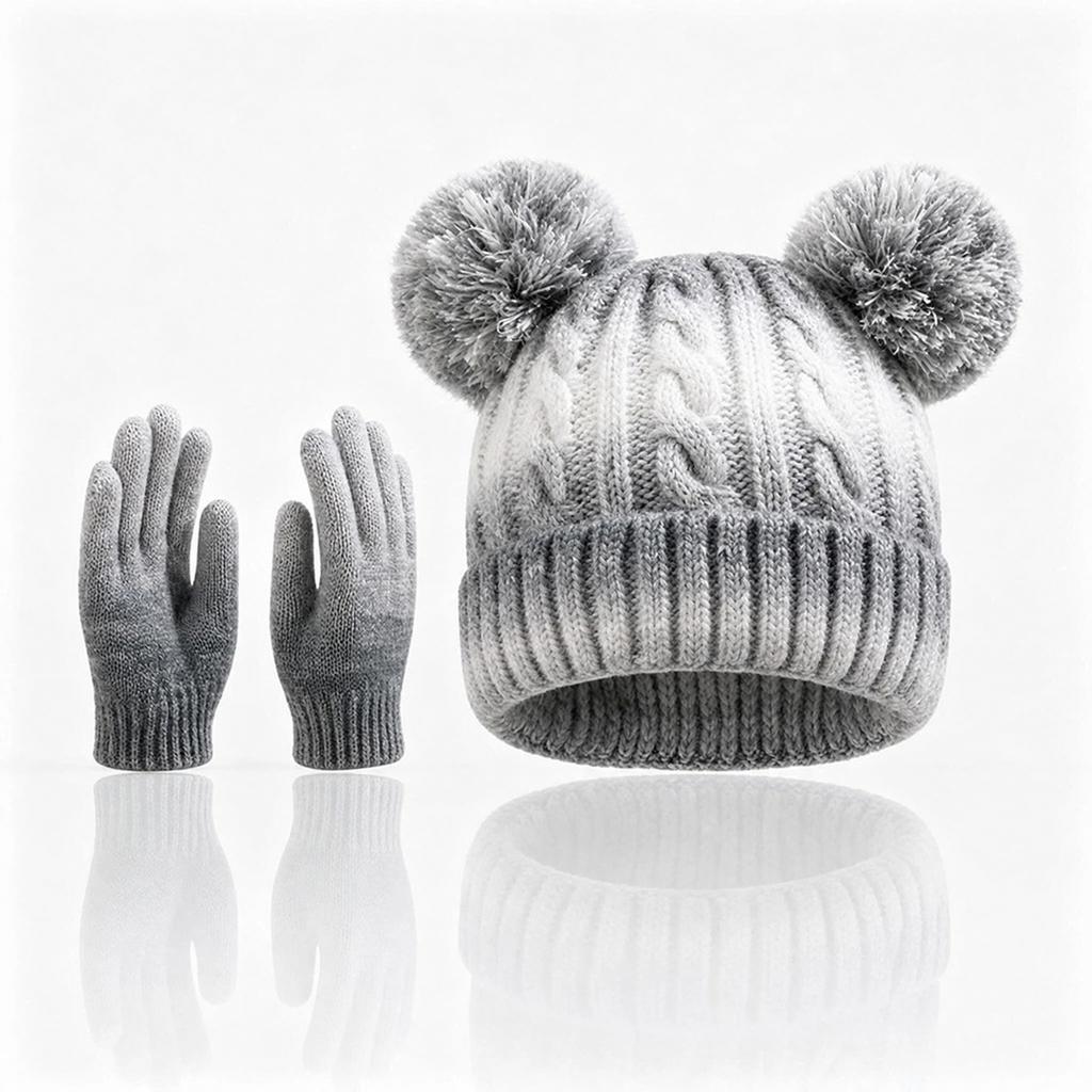 Kids Colorful Tie- Wool Hat and Gloves Set, Knit