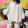 Camicia da donna larga in cotone e lino; Moda Top Oversize con Maniche a Pipistrello Primavera Autunno Casual Blusa e Top Monocolore Donna