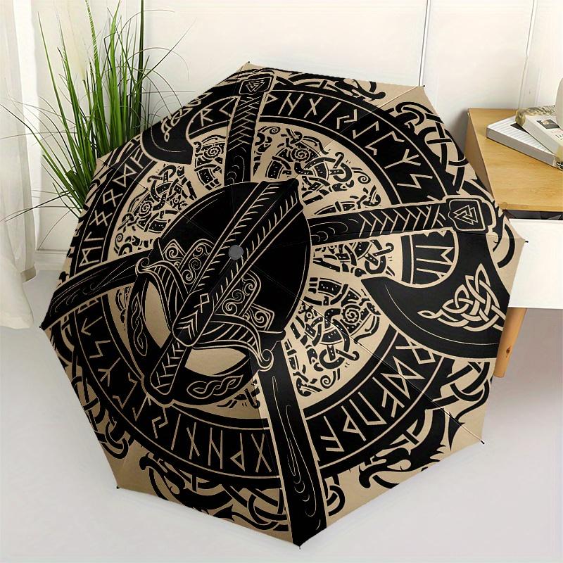 Viking Helmet with Axes and Runes Circular StickerUmbrella, Portable 3-Fold Compact Umbrella,Christmas Gift ES450