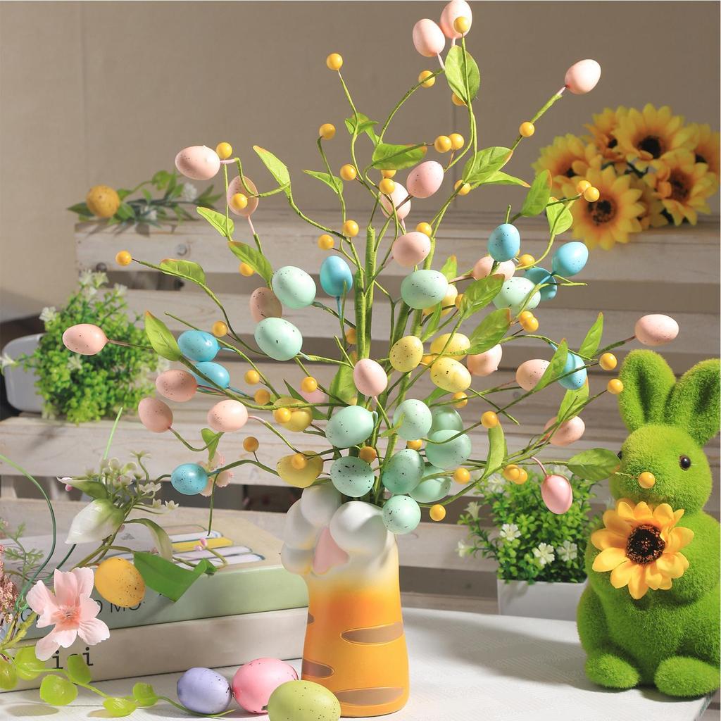 Easter Egg Branch Artificial Spring Foam Party Supplies with Leaves Easter Table Decor for Door Window Birthday Bedside