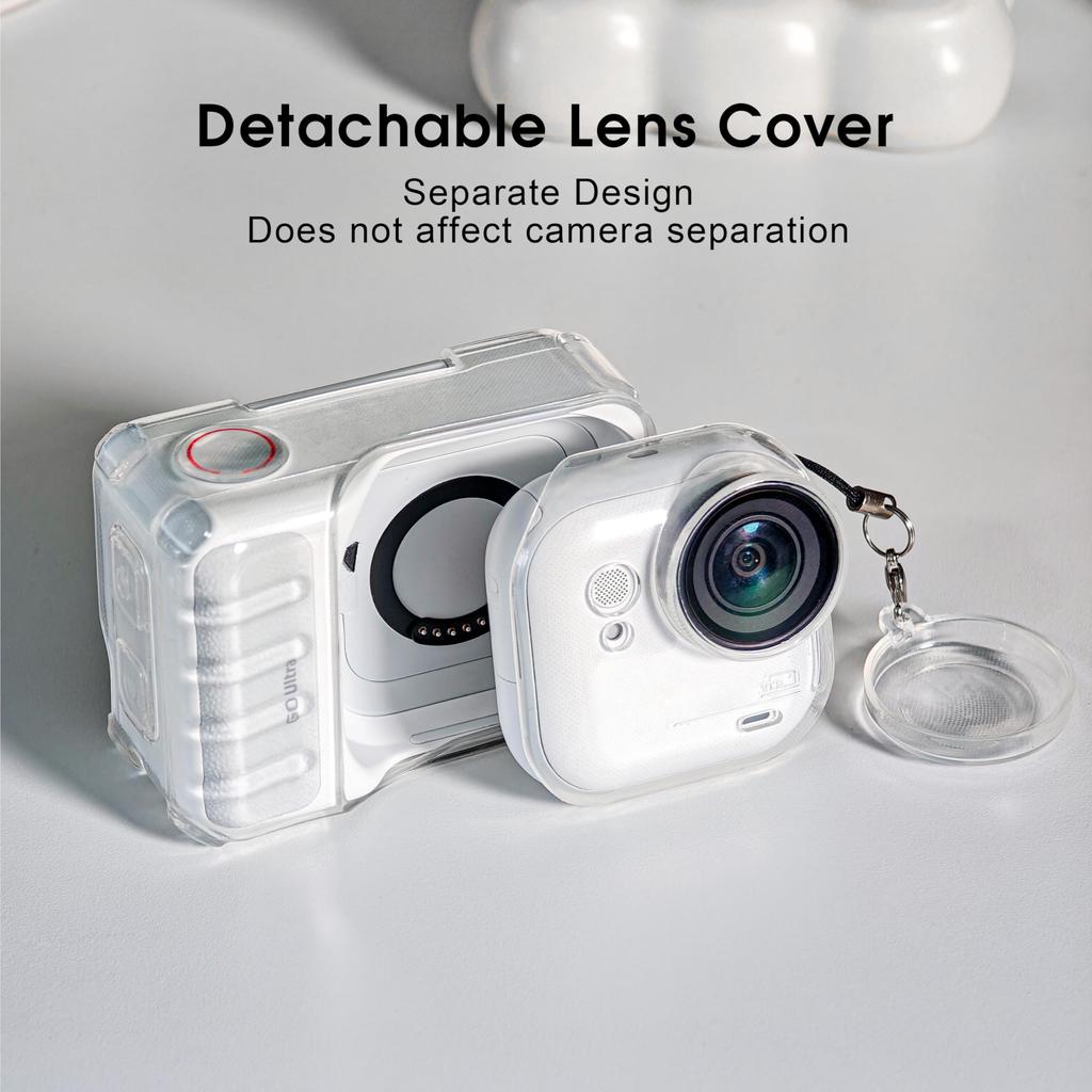 Protective Cover Case for Insta 360 Go Ultra Accessories Transparent Cover Anti-Slip Dustproof Protection with Lens Cap Lanyard