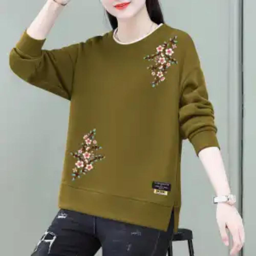 Jaro Podzim Kulatý Výstřih Dámské Oblečení Pulovr Lucernový Dlouhý Rukáv Mikiny Ležérní Elegantní Kancelářská Dáma Rostlinné Květiny Topy