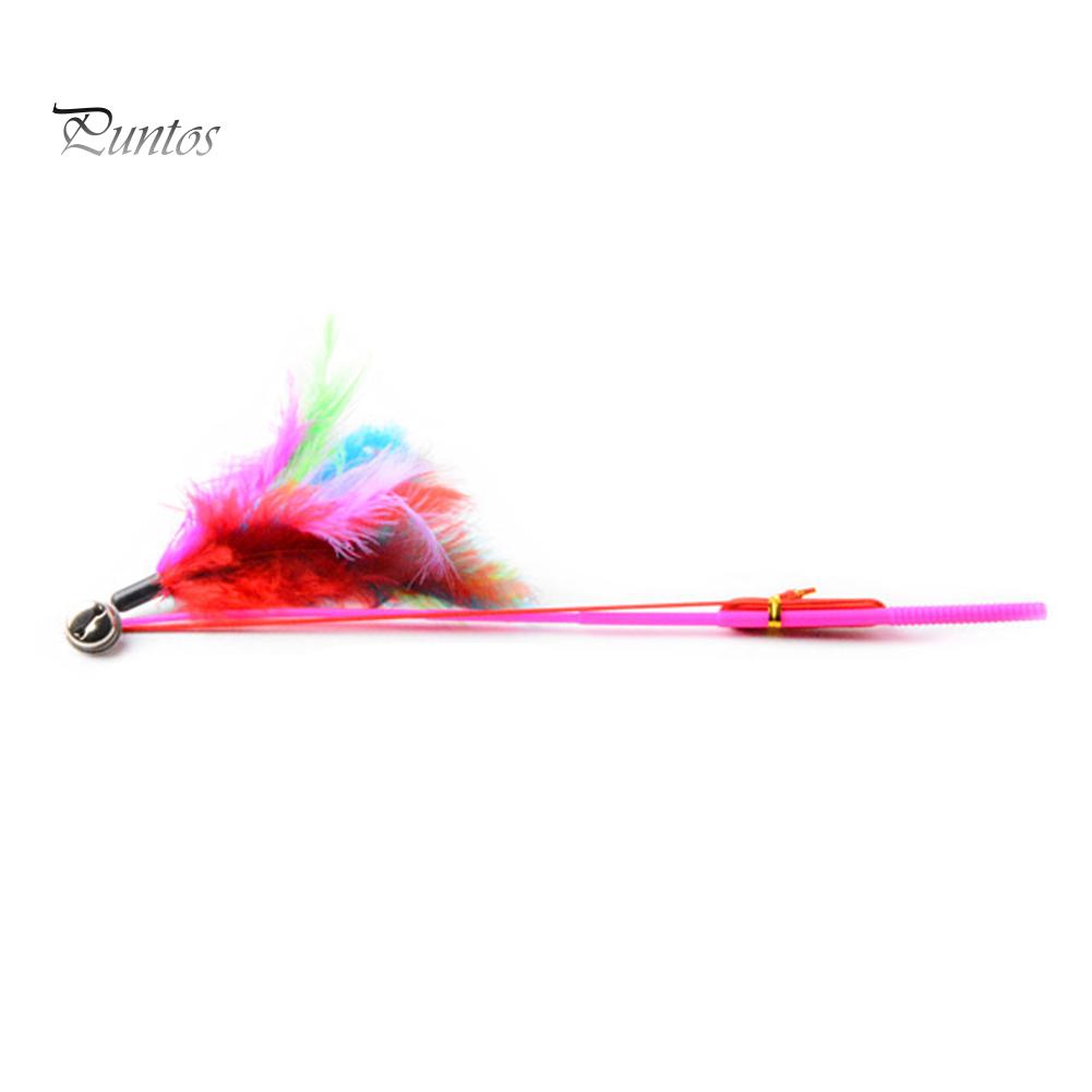 Puntos Pet Cat Puppy Teaser Bell Feather Retractable Stick Rod Funny Interactive Toy