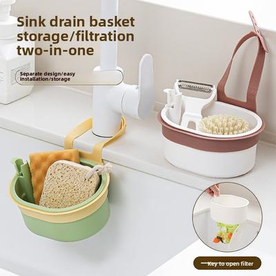 Wall-mounted Sink Draining Basket, Sink Without Holes for Hanging, Kitchen Storage Filter Basket, Residue Filtering Shelf