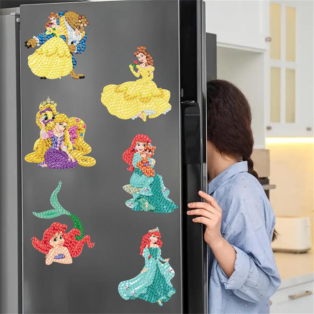6Pcs Princess Series Diamond Art Fridge Magnet Diamond Painting Refrigerator Magnet Diamond Painting Fridge Magnet for Adults Beginners