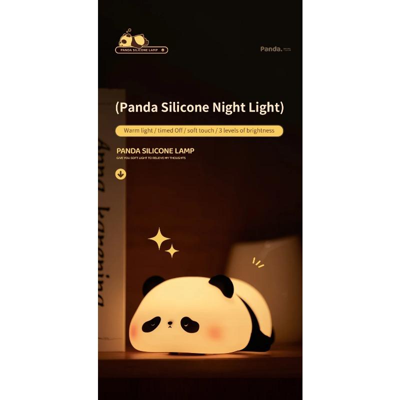 USB Rechargeable Panda LED Night Light Touch Sensor Silicone Patting Lamp Cartoon Children's Nightlight Toy Gift Bedroom Decor
