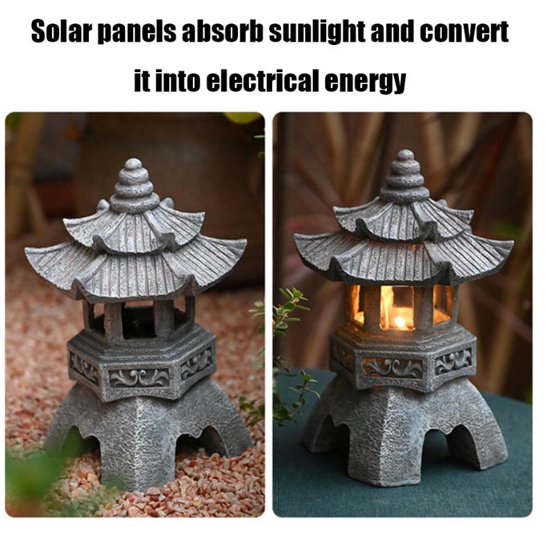Solární Zenová pagoda lucerna čínská zahradní socha palácové nádvoří dekor eko pryskyřice solární lampa venkovní vnitřní ornament