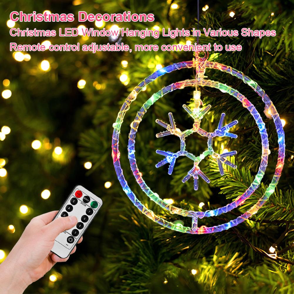Christmas Window Lights USB Powered LED Curtain Fairy String Light Remote Control LED Hanging Ring Lights Home Garden Decoration