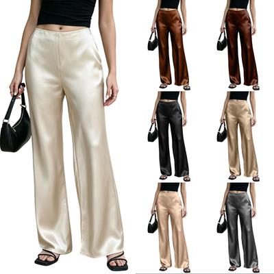 Damen High Waist Satin Weite Hosen Lockerer Gerader Schnitt Leichter Weicher Stoff Lässige Bürokleidung