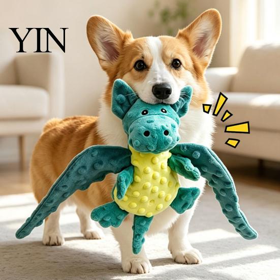 Soft Chew Toys for Corgis Pterosaur Plush Dog Toy with Sound, Durable Bubble Velvet Fabric Pet Interactive Pulling Games Toy, Bite Resistant