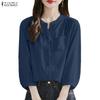 ZANZEA Women Casual V-Neck Solid Color Loose 3/4 Sleeve Blouse