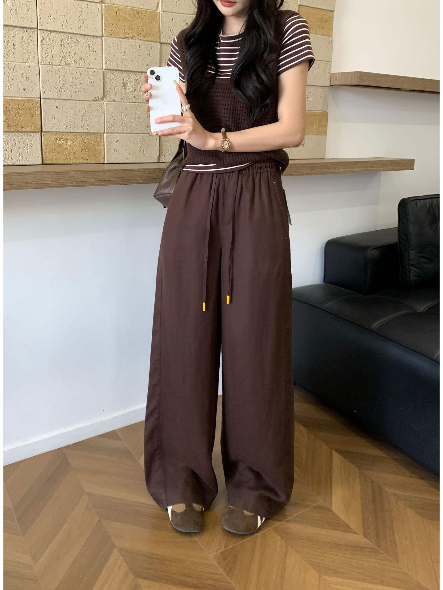 

Women s High-Waisted Tencel Linen Wide-Leg Pants - Spring/Summer Collection: Slimming, Comfortable, Breathable, and Straight-Leg Design. Extra Large кавовий
