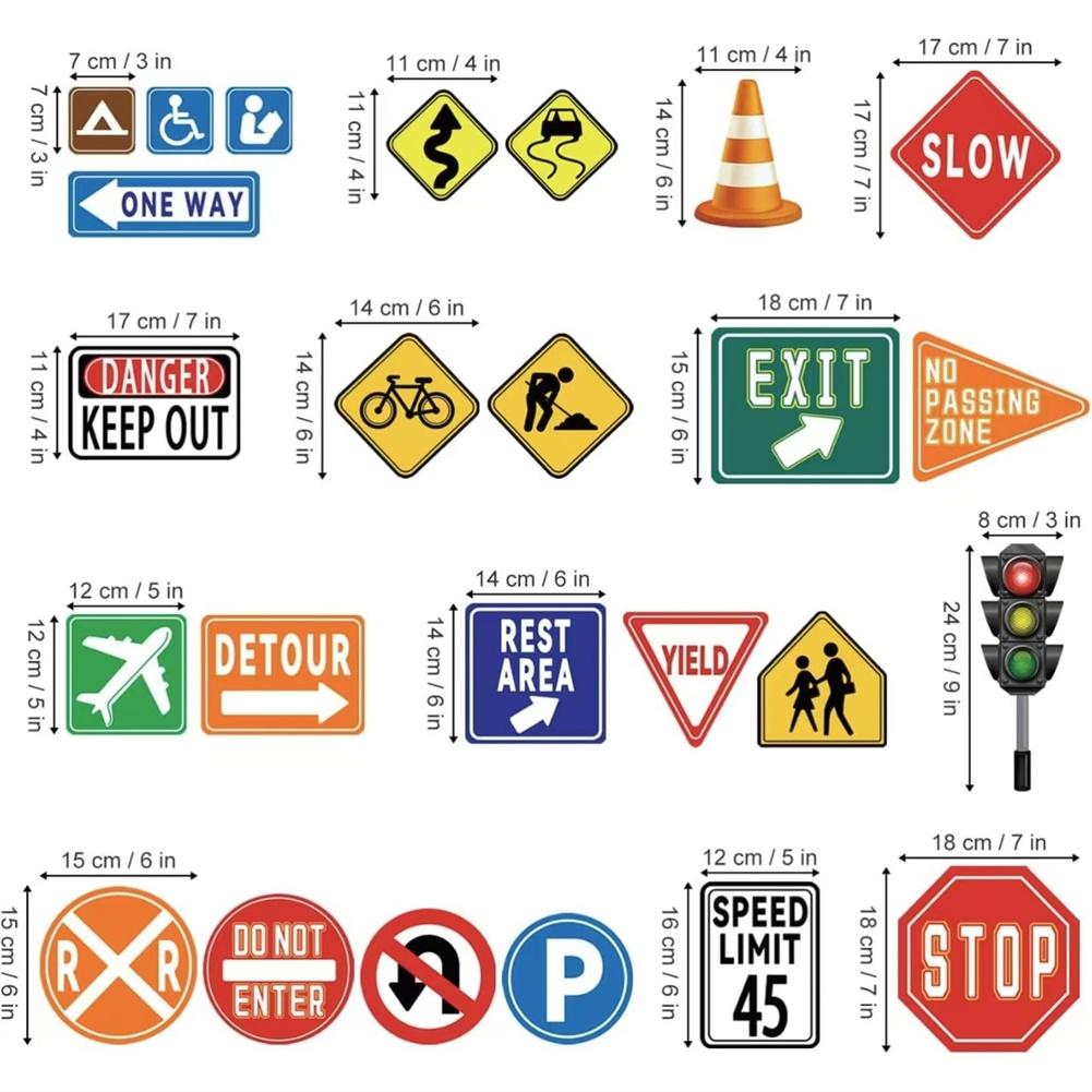 25pcs Traffic Road Signs Wall Stickers Stop Street Transportation Signs Home Bedroom Wall Stickers Accessories