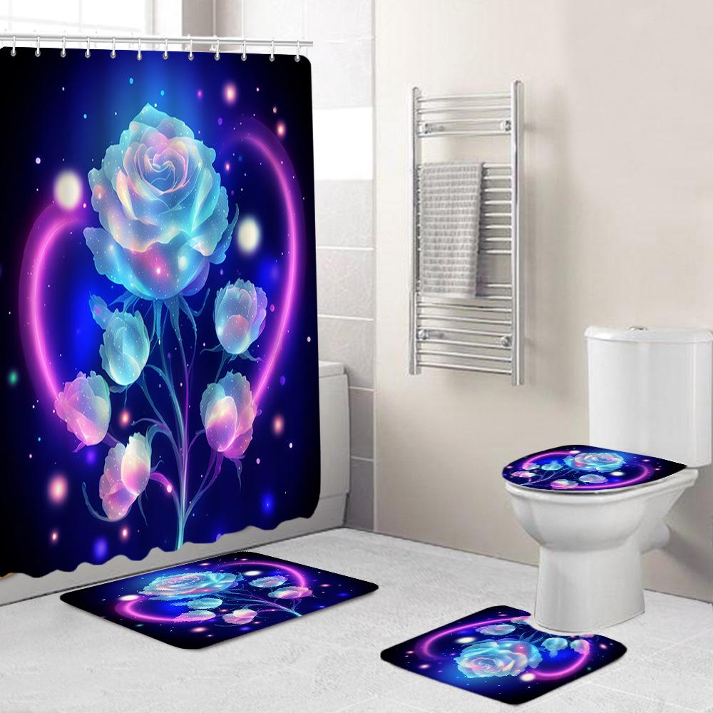 Creative Fashion Series Shower Curtain Floor Mat Combination Four-Piece Set Bathroom Toilet Carpet Shower Room Mat Foot Mat