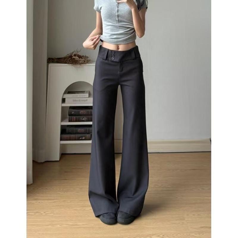 Low Waist Bootcut Pants Women Gothic Metal Hardware Hem Wide Leg Flare Trousers Y2K girl Street Casual Bottoms