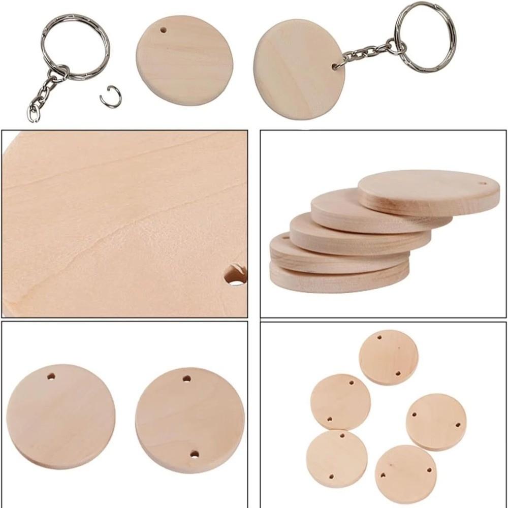 50Pcs DIY Crafts Wooden Discs with Keychain 35mm Round Wooden Ornaments  Reminder Record