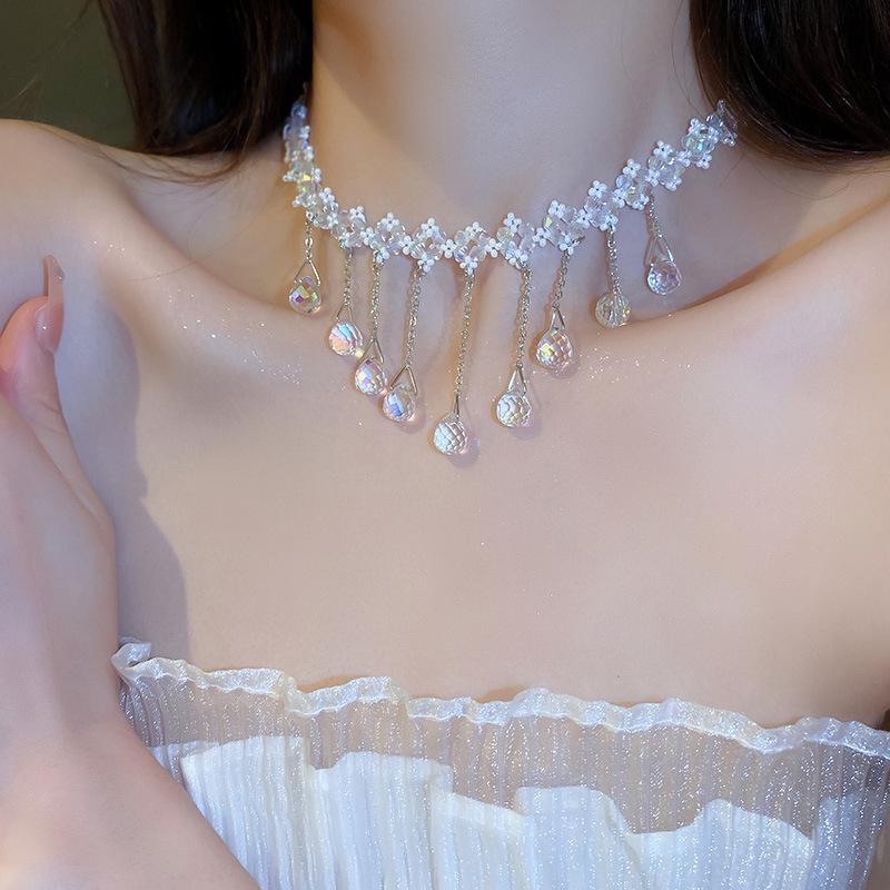 Retro Court Style Double Layer Pearl & Diamond Necklace - Elegant Choker for Women