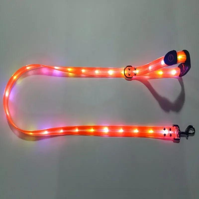 

PVC Glowing LED Dog Leash & Collar - USB Rechargeable Webbing Design Adjustable Flashing Pet Gear to Keep Dogs Safe In Darkness W2.5cm L120cm