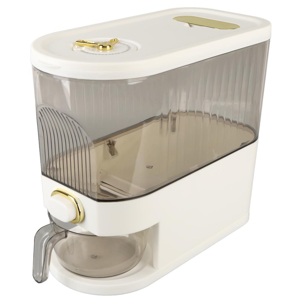Rice Dispenser Clear Button Operation Odorless Dry Food Storage Container with Measuring Cup for Grains Beans White L