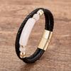 Minimalist Crystal Stone Bracelet Braided Leather Cord Stainless Steel Chain Waterproof Jewelry for Men Women Daily Use