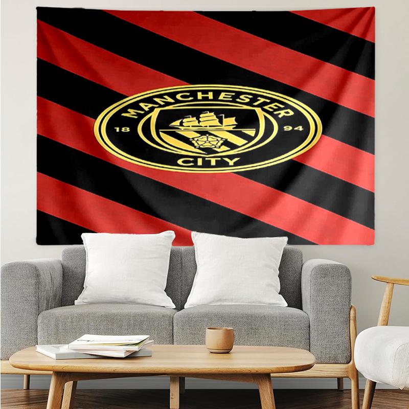 Manchester City Print Tapestry, Backdrop, Easy Setup, Ideal for Bedroom, Office & Living Room, with Aesthetic Wall Hanging Decor.