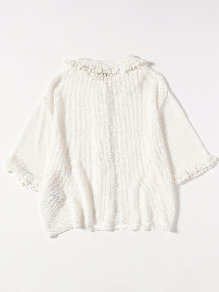 Beams Boy Damen 7-Gauge Rüschenstrickweste Polo-Cardigan, OFF_WHT, Einheitsgröße, 13050147126