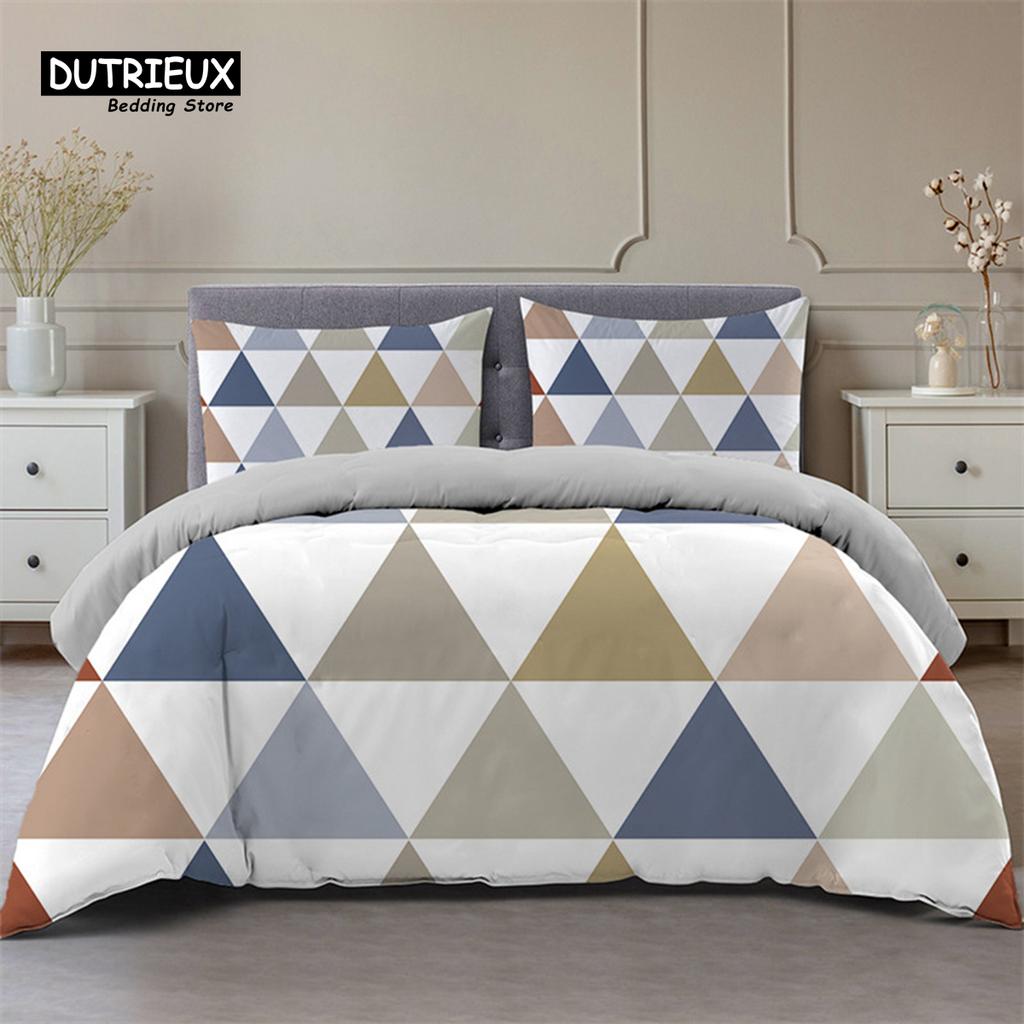 Geometric Bedding Set Microfiber Abstract Triangle Marble Pattern Print Duvet Cover With Pillowcases Teens Adults Bedroom Decor
