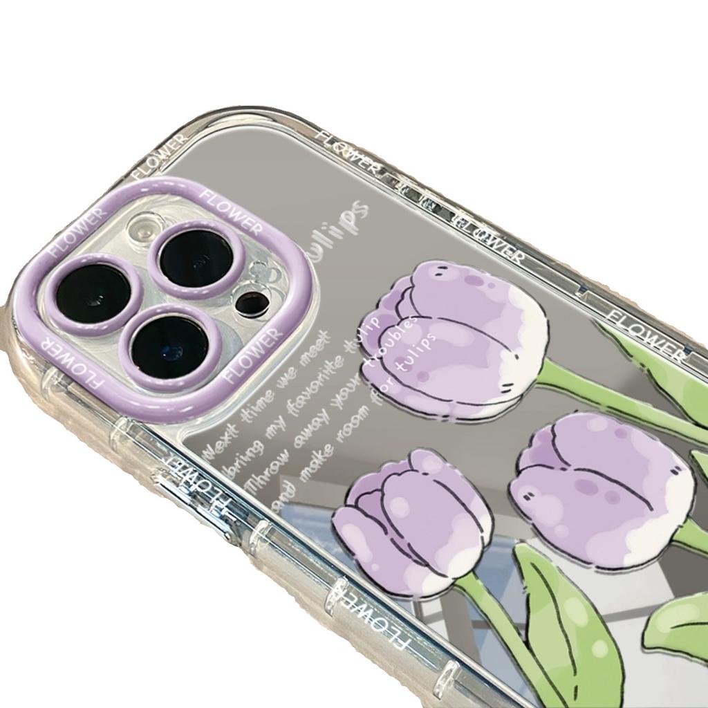 Puff Mirror Tulips Are Suitable for Apple 16promax Mobile Phone Case IPhone 15 All Inclusive 14/13 Couples