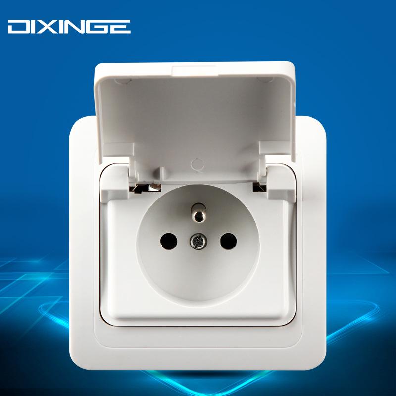 16A French Waterproof Wall Socket with Cover, ABS Panel, Splash-Proof and Dustproof