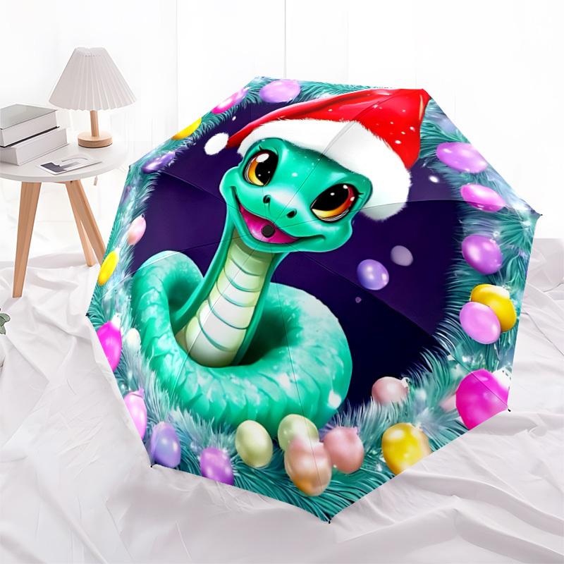 1pc Christmas Snake Folding Umbrella | Elegant Design, Fashionable Accessory, Durable Construction, Sturdy Ribs Yy251107037