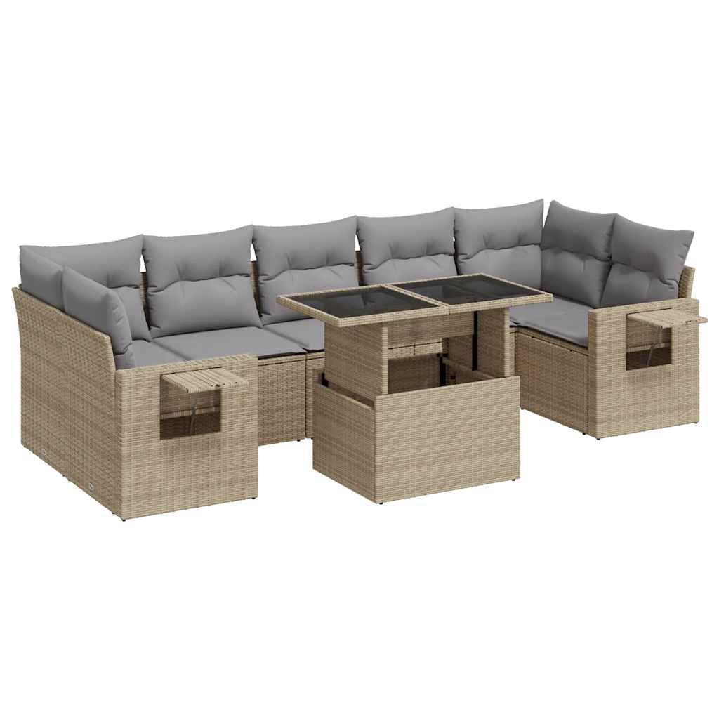 Vidaxl 8-Cz. Garden Furniture Set With Cushions, Beige, Poly Rattan