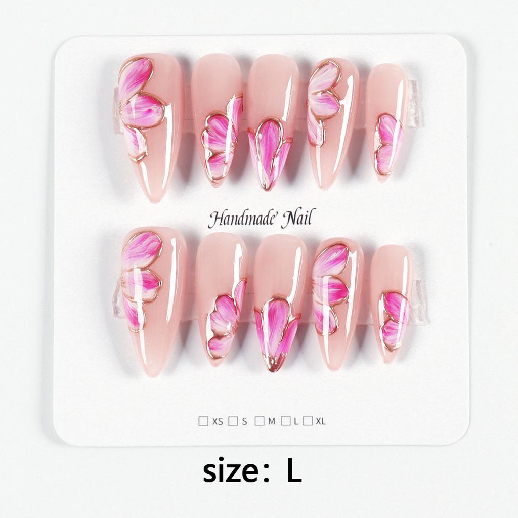 10Pcs Handmade Nails Set Press On Long Almond False Nail High Luxury Minimalist Style Design Reusable Full Cover Fake Nail Tips