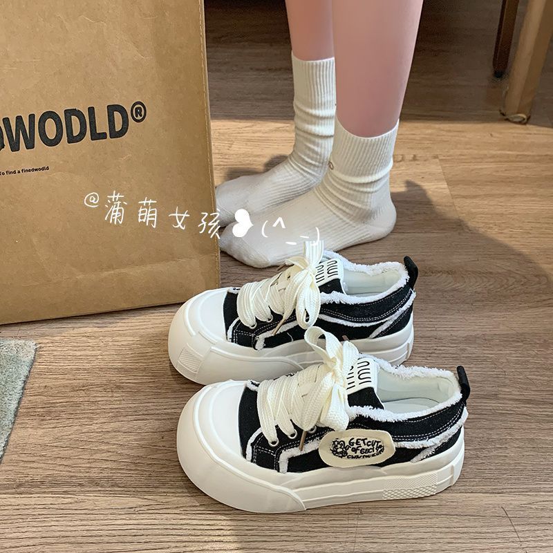 Black little white canvas board shoes women's spring and autumn ins new niche versatile casual sports shoes