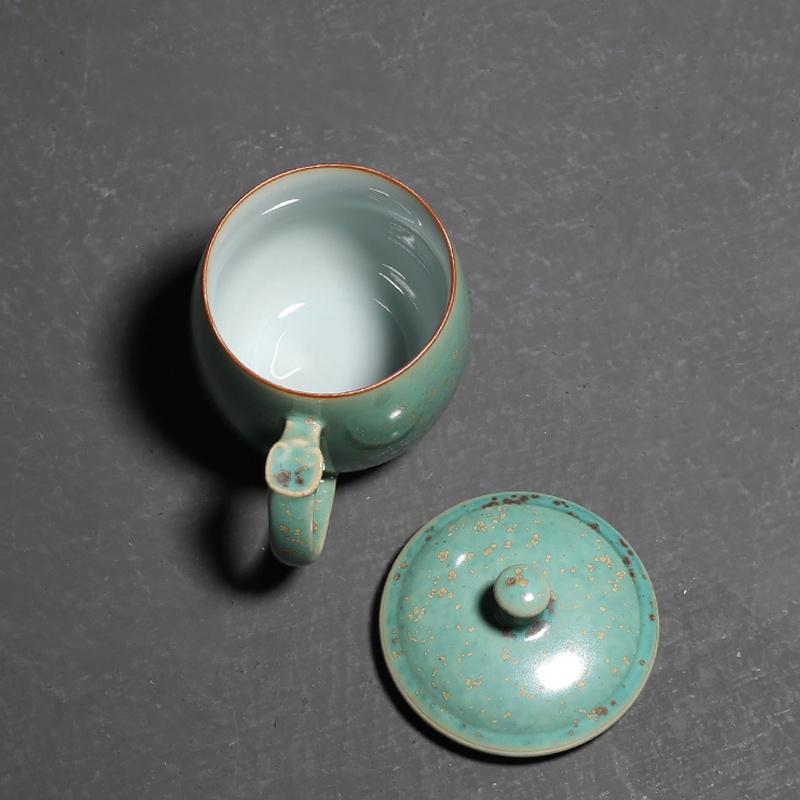 200ml Green Glaze Kiln Change Ceramic Mug with Lid Water Cup Coffee Cup