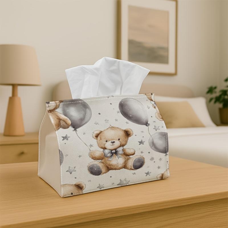 1pc Teddy Bear Art Tissue Box - Balloon Celebration Design, Sturdy Polyester Material, Versatile Napkin Dispenser for Home, Vehicle, And Party Decorat