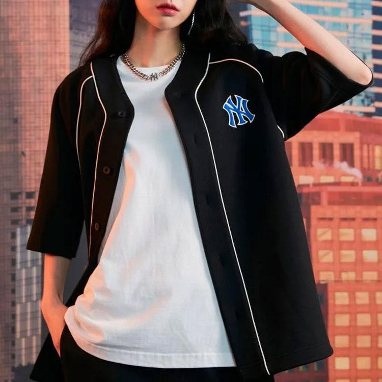 MLB Ss22 Letter Logo Embroidered Single-Breasted Short Sleeve Baseball Jersey Unisex jersey Black 3ABSR0124-50BKS