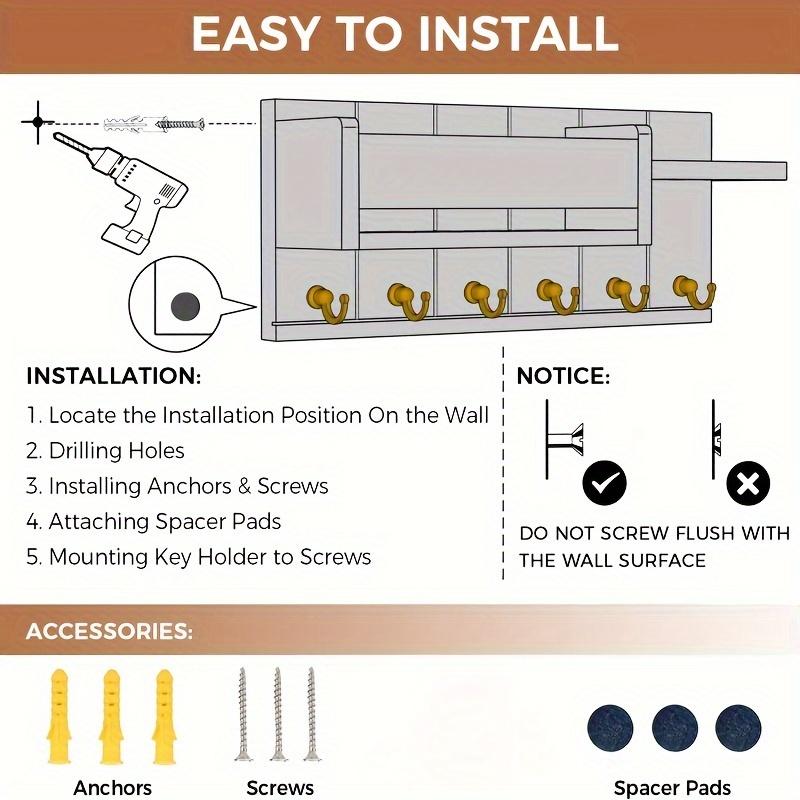 Solid Wood Wall-Mounted Organizer, Multi-Purpose Mail Key Hook Rack, Compact Storage Shelf for Bedroom Study Entryway Home Decor