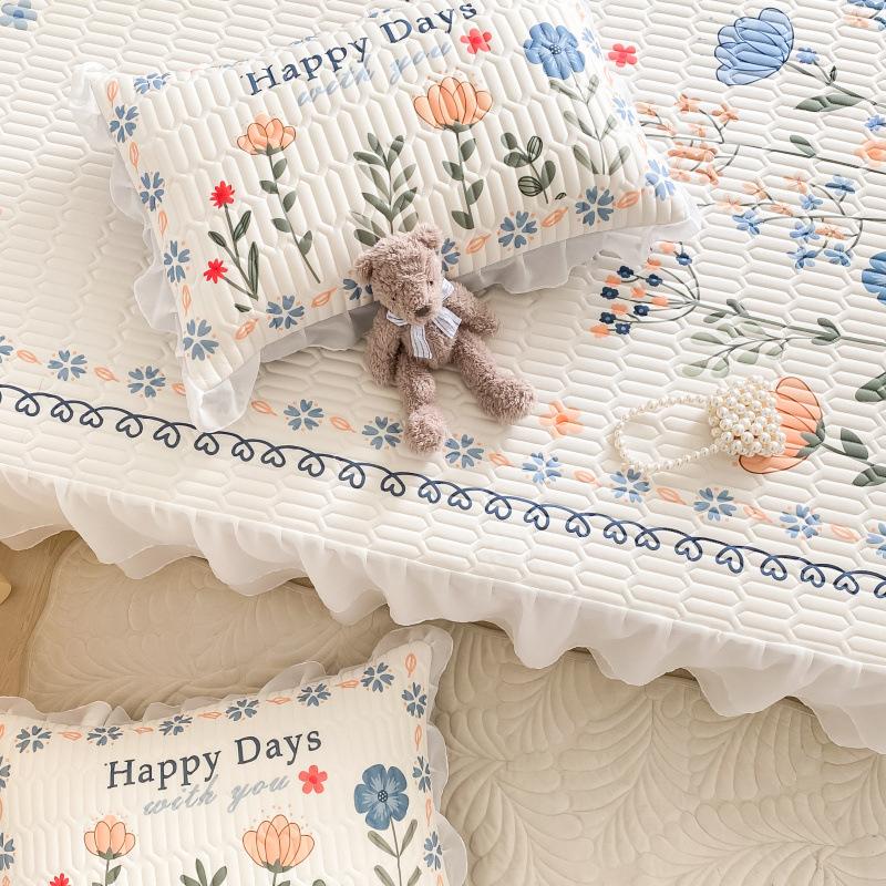 Παχύ στρώμα ύπνου από λάτεξ, σετ τριών τεμαχίων με βολάν κρεβατιού, μικρό φρέσκο, υψηλής ποιότητας δαντέλα σιφόν, πλένεται και διπλώνεται.