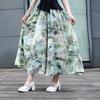 Cool Ice Silk Nine-point Pants Skirt Wide-leg Pants New High-waist Drooping Retro Ink Printing Skirt